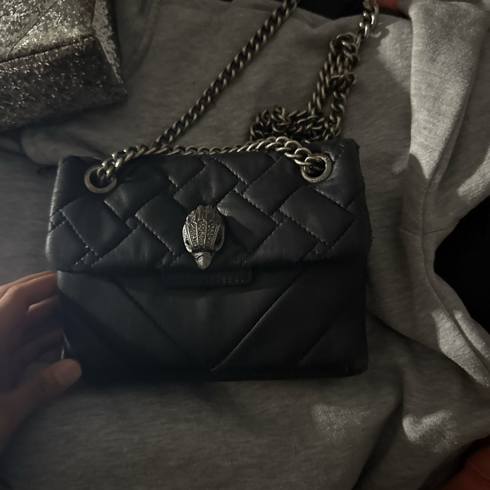 Kurt Geiger Black Quilted Leather Crossbody with Silver Chain